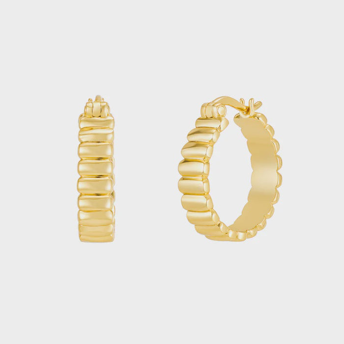 Gold Statement Ribbed Hoops