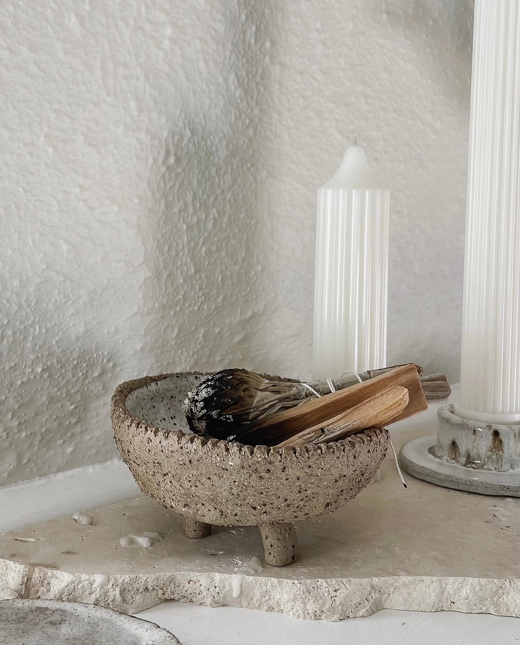 Clay Smudge Pot / Trinket Dish with feet